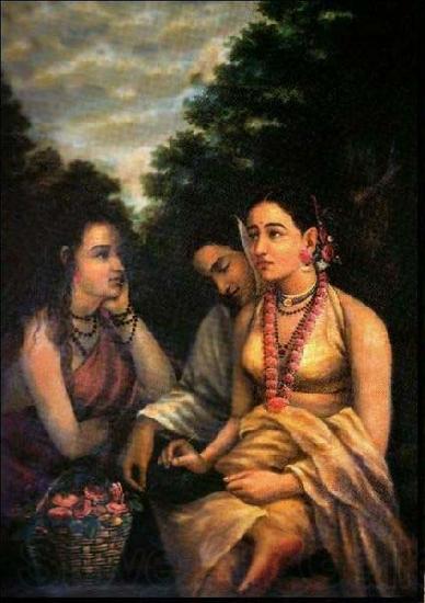 Raja Ravi Varma Shakuntala despondent Norge oil painting art